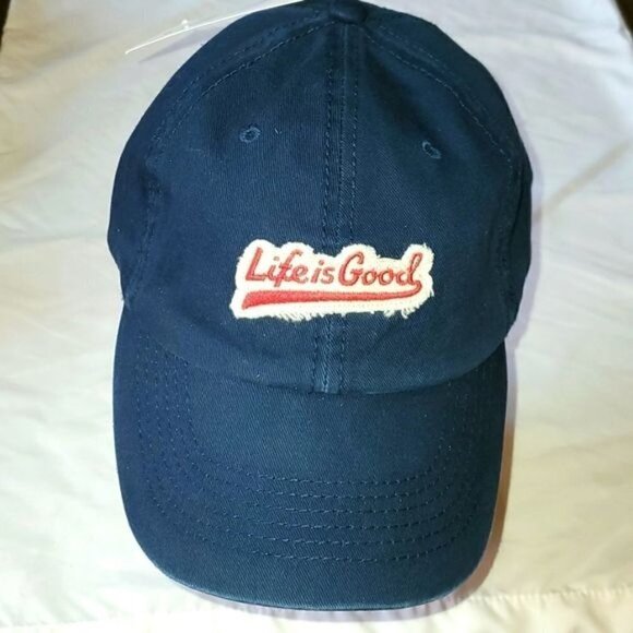 Life is Good Embellished Adjustabl A Tattered Chill Ballyard Script BaseBall Hat - Picture 1 of 12